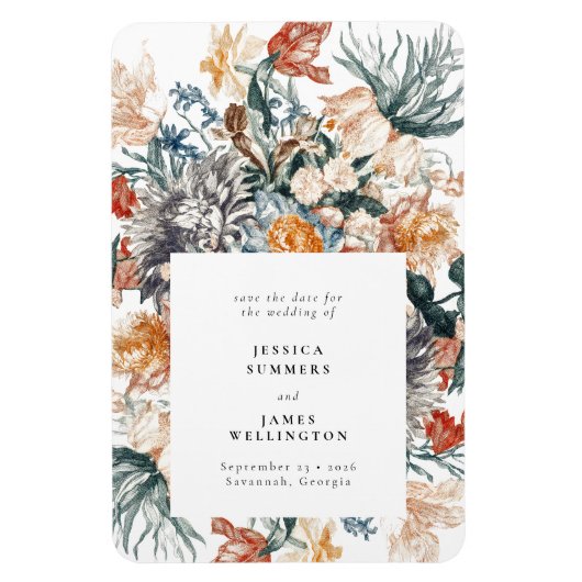 エレガントヴィンテージ植物性結婚フローラ救の日付 マグネット (縦)