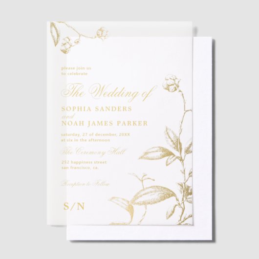 エレガントヴィンテージ植物性金ゴールド書結婚書 ベラム紙招待状 (オフセット)