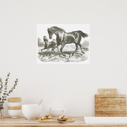 エレガントヴィンテージ母とベビーホースランニングズ ポスター (キッチン)