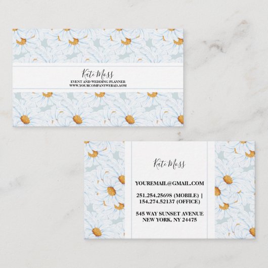 エレガントヴィンテージ水彩デイジー 名刺 (正面/裏面)