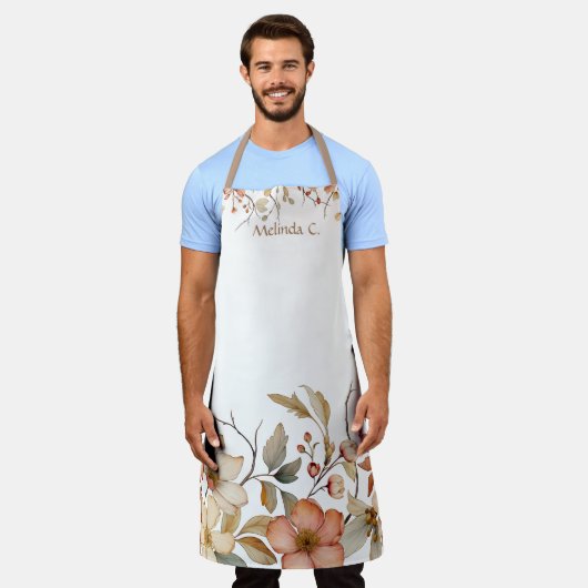 エレガントヴィンテージ水彩フローラデザインエプロン エプロン (着用した状態)