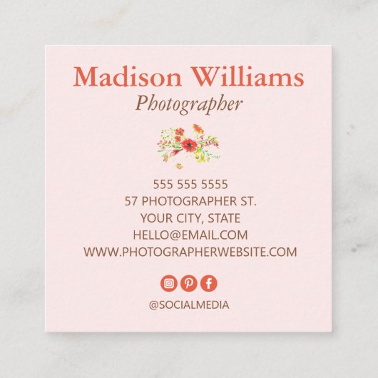 エレガントヴィンテージ水彩写真家 スクエア名刺 (裏面)