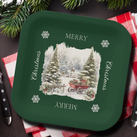 エレガントヴィンテージ水彩樹林 ペーパープレート