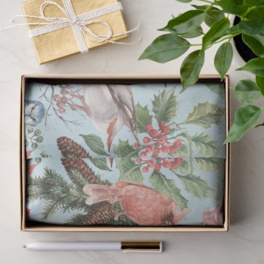 エレガントヴィンテージ水彩赤ポインセチア(鳥)ショウジョウコウカンチョウ 薄葉紙 (ギフト)