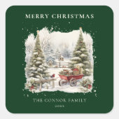 エレガントヴィンテージ水色クリスマスツリー スクエアシール (正面)