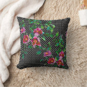 エレガントヴィンテージ水色ピンクのバラ水玉模様 クッション (ブランケット)