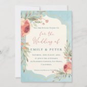 エレガントヴィンテージ水色ブルーフローラ結婚ズ 招待状 (正面)