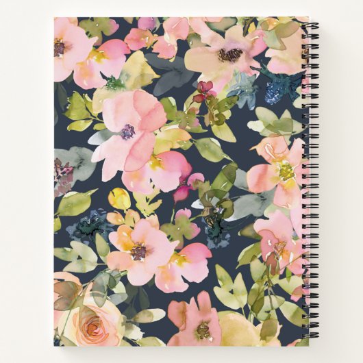 エレガントヴィンテージ海軍フローラパーソナライズされたレシピ    ノートブック (裏面)