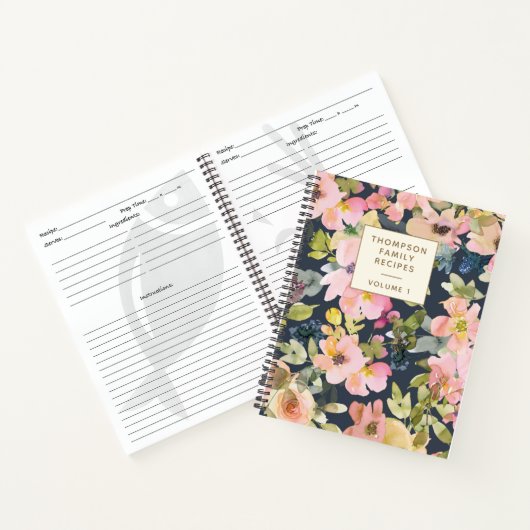 エレガントヴィンテージ海軍フローラパーソナライズされたレシピ    ノートブック (内部)