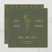 エレガントヴィンテージ濃い緑素朴の日付を保存 招待状 (正面/裏面)