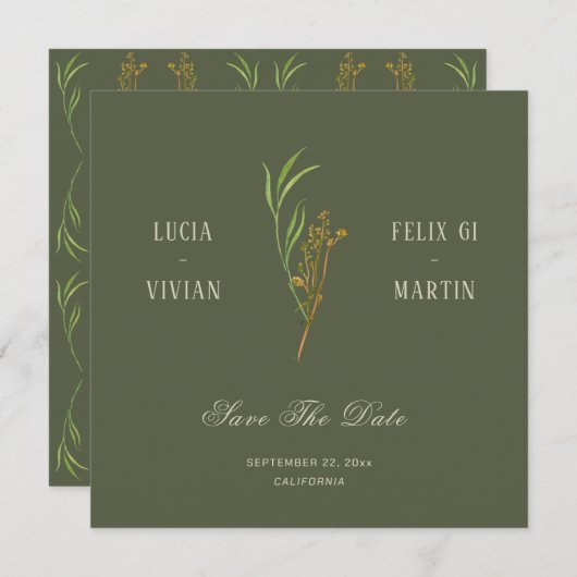 エレガントヴィンテージ濃い緑素朴の日付を保存 招待状 (正面/裏面)