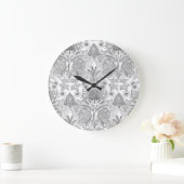 エレガントヴィンテージ灰色の白い花模様 ラージ壁時計 (ホーム)