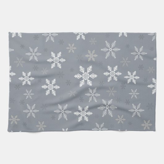 エレガントヴィンテージ灰色の雪の模様クリスマス キッチンタオル (横)