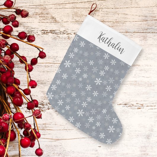 エレガントヴィンテージ灰色の雪 ラージクリスマスストッキング