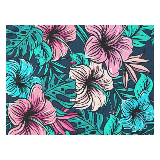 エレガントヴィンテージ熱帯の花と葉アート | テーブルクロス (正面(横))