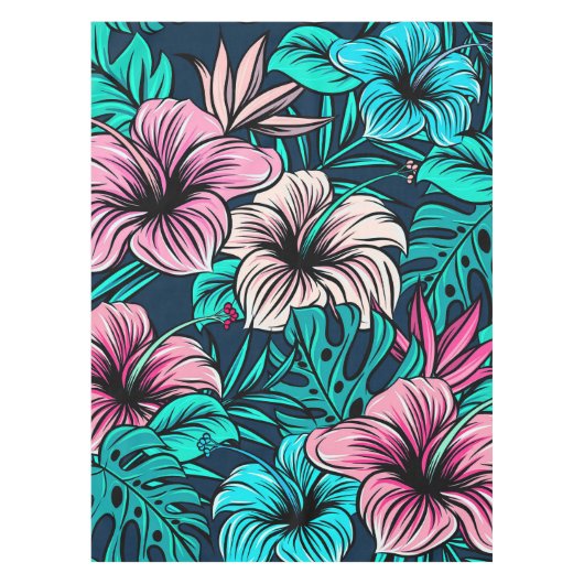 エレガントヴィンテージ熱帯の花と葉アート | テーブルクロス (正面)