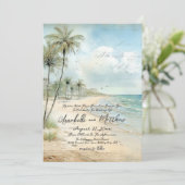エレガントヴィンテージ熱帯ビーチ結婚式 招待状 (スタンド正面)