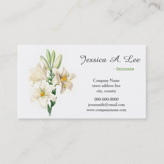 エレガントヴィンテージ白ゆり花プロフェッショナル 名刺 (正面)