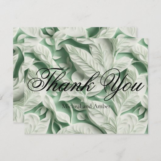 エレガントヴィンテージ白緑葉書道 サンキューカード (正面/裏面)