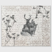 エレガントヴィンテージ白黒ディアワイルドフラワースクリプト ラッピングペーパー (フラット)