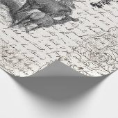 エレガントヴィンテージ白黒ディアワイルドフラワースクリプト ラッピングペーパー (角)