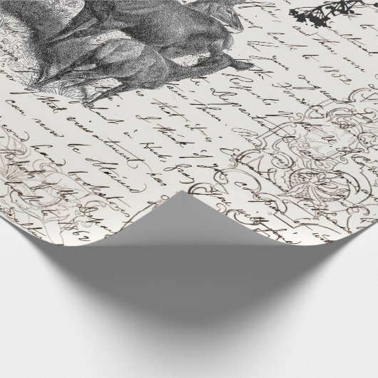 エレガントヴィンテージ白黒ディアワイルドフラワースクリプト ラッピングペーパー (角)
