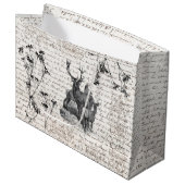 エレガントヴィンテージ白黒ディアワイルドフラワースクリプト ラージペーパーバッグ (正面アングル)