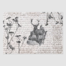 エレガントヴィンテージ白黒ディアワイルドフラワースクリプト