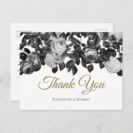 エレガントヴィンテージ白黒バラ（メッセージあり） ポストカード (正面/裏面)