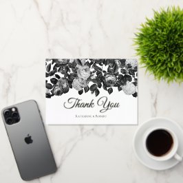 エレガントヴィンテージ白黒バラ(メッセージあり) 箔グリーティングカード