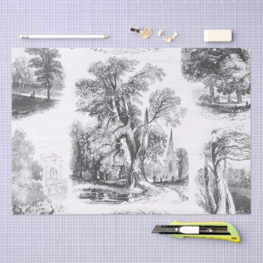 エレガントヴィンテージ白黒フランスのカントリー 薄葉紙 (クラフト)