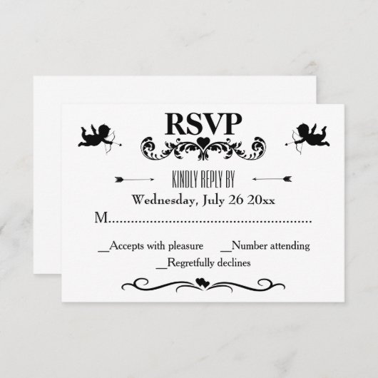 エレガントヴィンテージ白黒結婚ズ 出欠カード