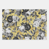 エレガントヴィンテージ白黒金ゴールドバラフローラ ラッピングペーパーシート (正面3)