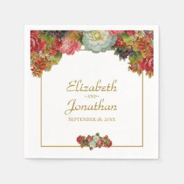 エレガントヴィンテージ秋のフローラ金ゴールド&ホワ結婚イト スタンダードカクテルナプキン