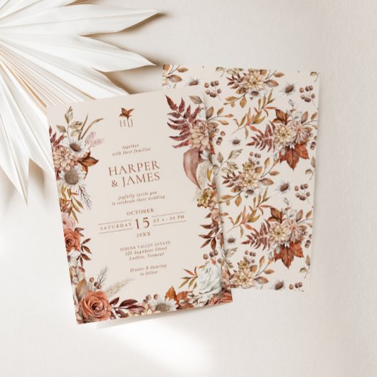 エレガントヴィンテージ秋フローラフレ結婚ーム 招待状