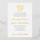 エレガントヴィンテージ箔モノグラフォーマルム結婚金ゴールド 箔招待状 (正面)