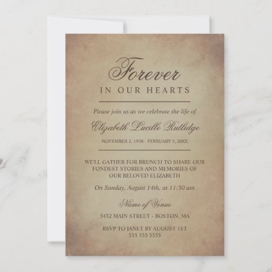 エレガントヴィンテージ紙 – 永遠に私たちのハート 招待状 (正面)