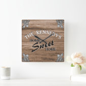 エレガントヴィンテージ素朴ウッドカスタムファミリ名 スクエア壁時計 (ホーム)