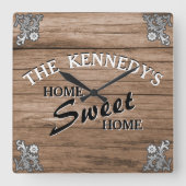 エレガントヴィンテージ素朴ウッドカスタムファミリ名 スクエア壁時計 (正面)