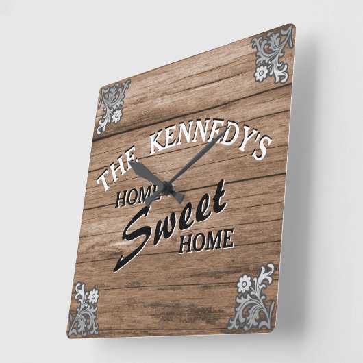 エレガントヴィンテージ素朴ウッドカスタムファミリ名 スクエア壁時計 (傾斜)