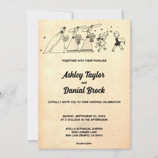 エレガントヴィンテージ素朴レトロ旧結婚式 招待状 (正面)