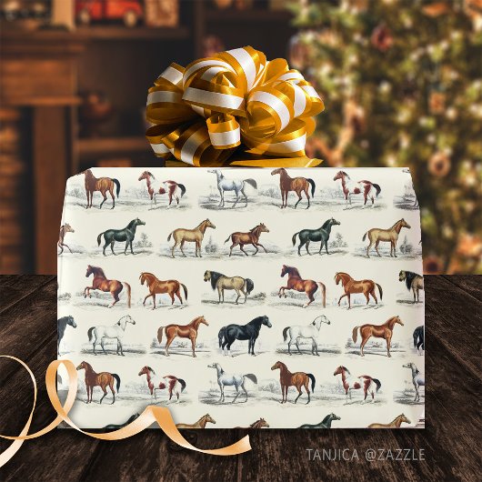 エレガントヴィンテージ素朴馬がトイルを生む ラッピングペーパー