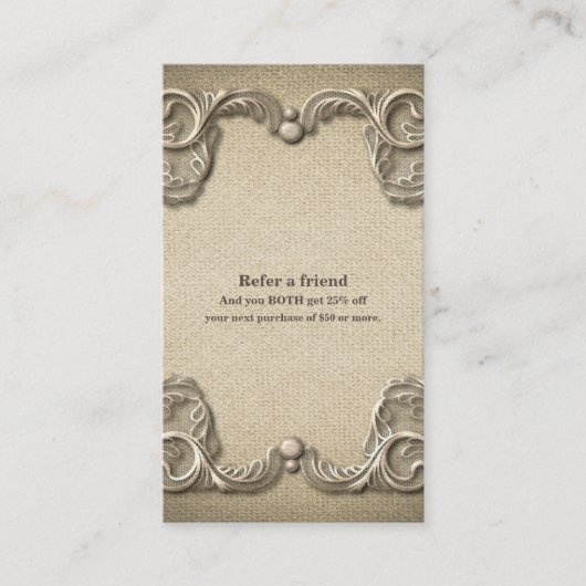 エレガントヴィンテージ素朴Burlapフレンド参照 紹介カード (正面)