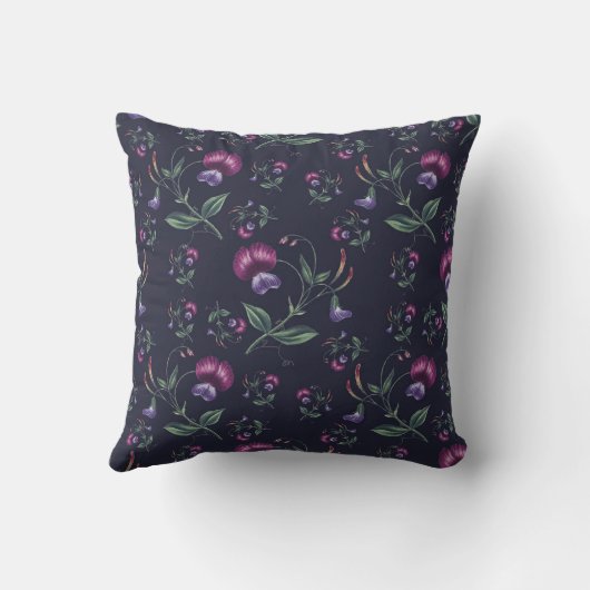 エレガントヴィンテージ紫の蘭の花の模様 | クッション (裏面)