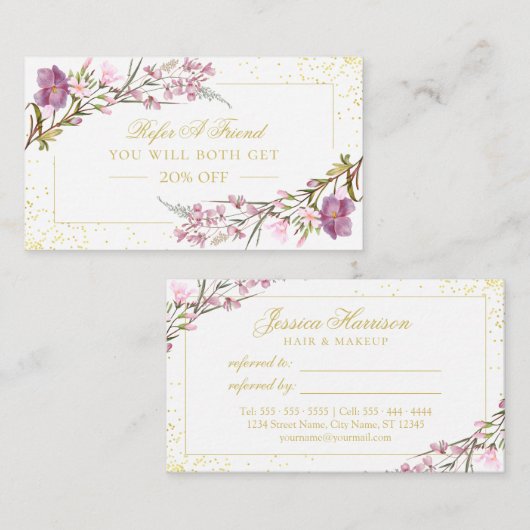 エレガントヴィンテージ紫ピンク花紹介カード 紹介カード (正面/裏面)