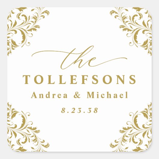 エレガントヴィンテージ結婚の金ゴールドクラシックスクエア スクエアシール (正面)
