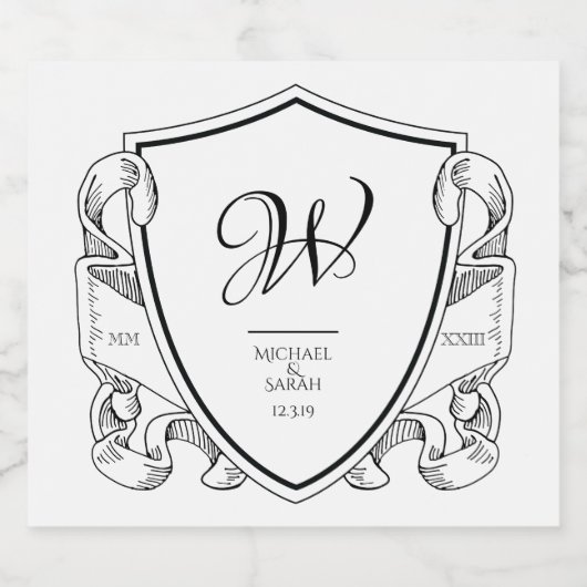 エレガントヴィンテージ結婚クレストのワインと スパークリングワインラベル (シングルラベル)