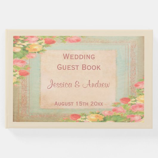 エレガントヴィンテージ結婚バラ ゲストブック (正面)