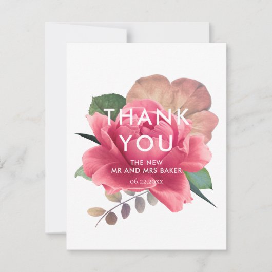 エレガントヴィンテージ結婚バラ サンキューカード (正面)