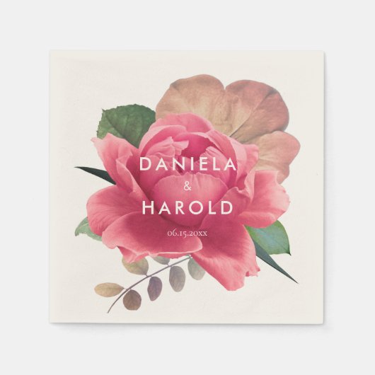 エレガントヴィンテージ結婚バラ スタンダードカクテルナプキン (正面)